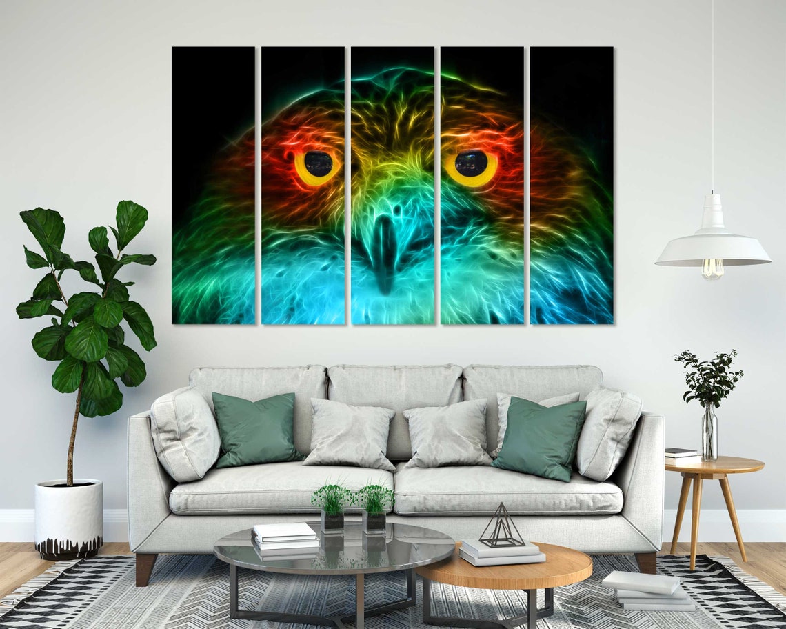 Colorful Fractal Owl Face Abstract Neon Eyes Bird Wall Art Poster