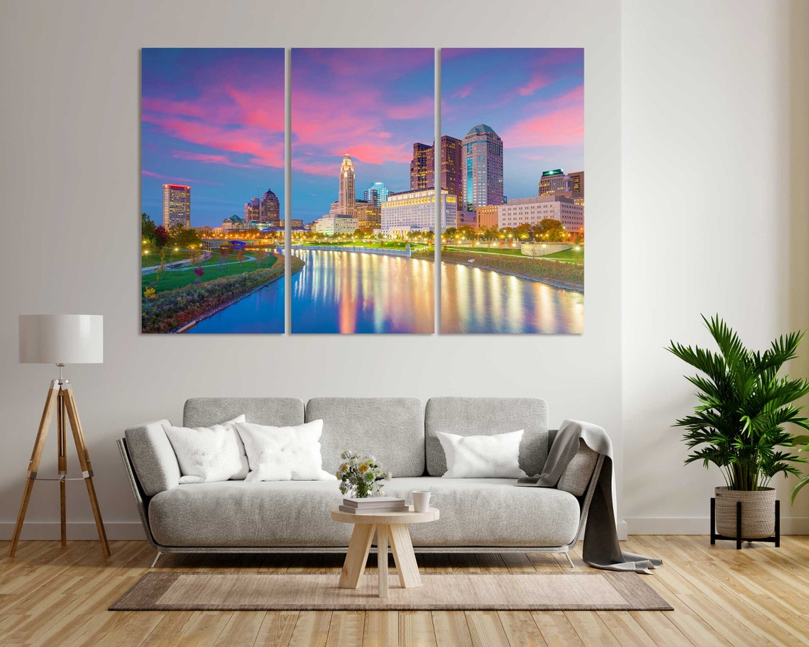 Cleveland Ohio Downtown Skyline Sunset River Reflections Travel Poster - Image 8