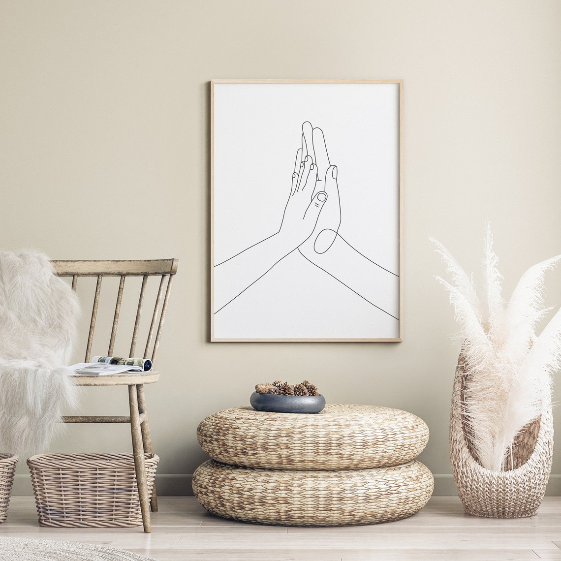 Hi Five Hands Print Line Art Poster Line Print Minimal Hi Five Hands Poster Black White Art Hand Drawing Line Drawing - Image 2