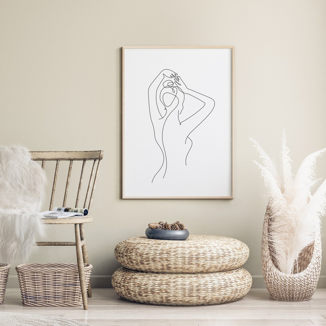 Standing Woman Arms Raised Single Line Art Body Figure Poster - Image 2
