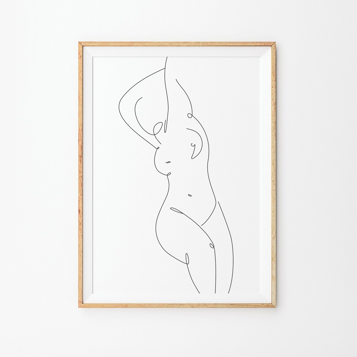 Standing Female Nude Figure Line Art Body Silhouette Drawing Poster