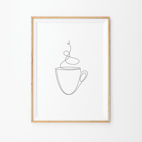 Hot Coffee Line Drawing Prints Line Art Poster Line Art Minimal Hot Coffee Art Black And White Art Line Print Hand Drawing