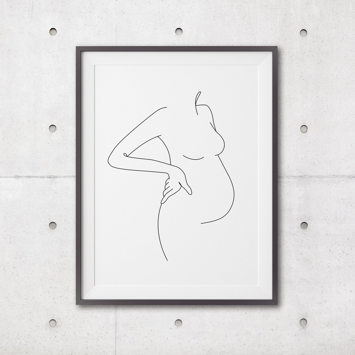 Pregnant Woman Cradling Her Belly Minimal Line Drawing Poster - Image 3
