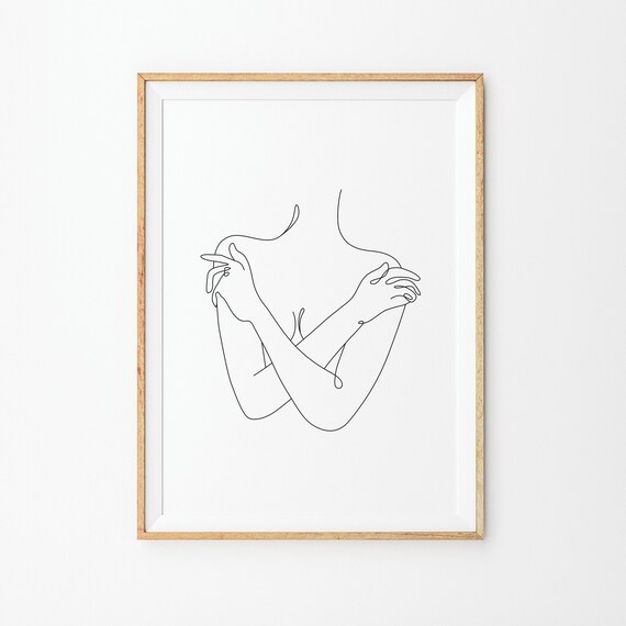 Female Torso Crossed Arms Line Art Figure Body Outline Poster