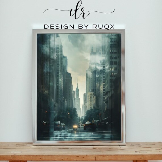 New York City Skyscraper Canyon Night Street Photography Poster