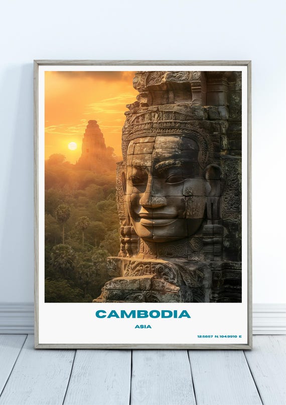 Cambodia Travel Poster Asia Wall Art Temple Print Ancient Decor Cambodian Gift Souvenir Scene Southeast Landmark