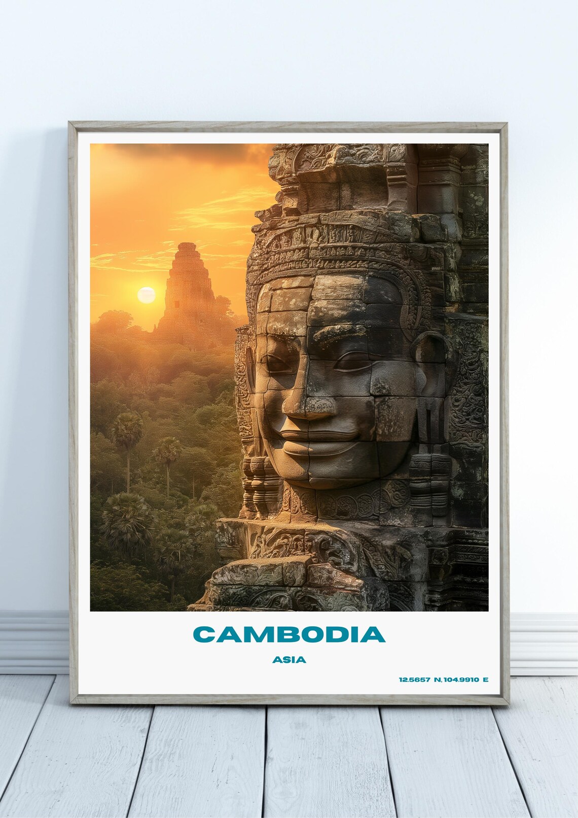 Cambodia Asia Ancient Stone Temple Sunrise Jungle Travel Poster