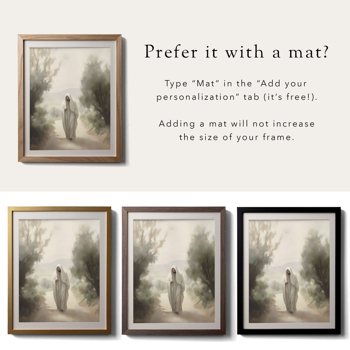 Jesus Walking Misty Forest Path Soft Neutral Faith Wall Poster - Image 2