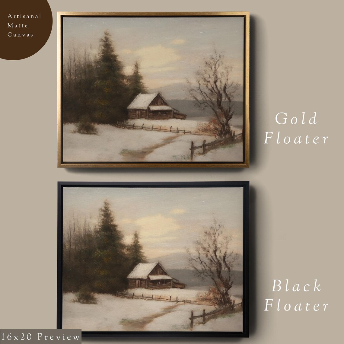 Snowy Winter Cabin Vintage Christmas Painting Holiday Scene Poster - Image 5