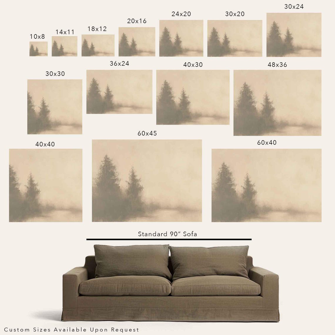 Neutral Winter Pine Forest Misty Landscape Horizontal Poster - Image 2