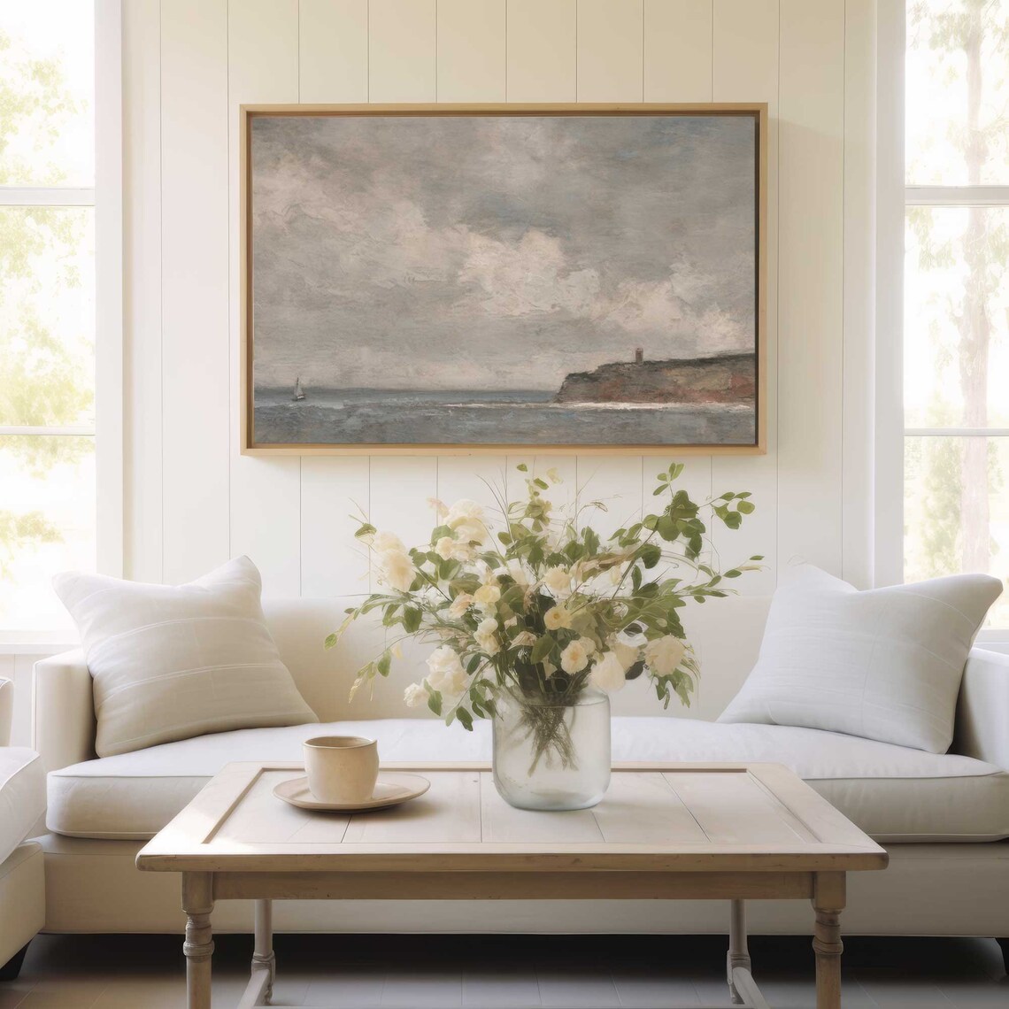 Vintage Seascape Art Print, Sailboat and Lighthouse - Image 3