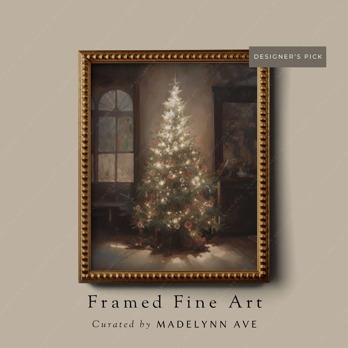 Vintage Christmas Tree Art Print, Winter Holiday