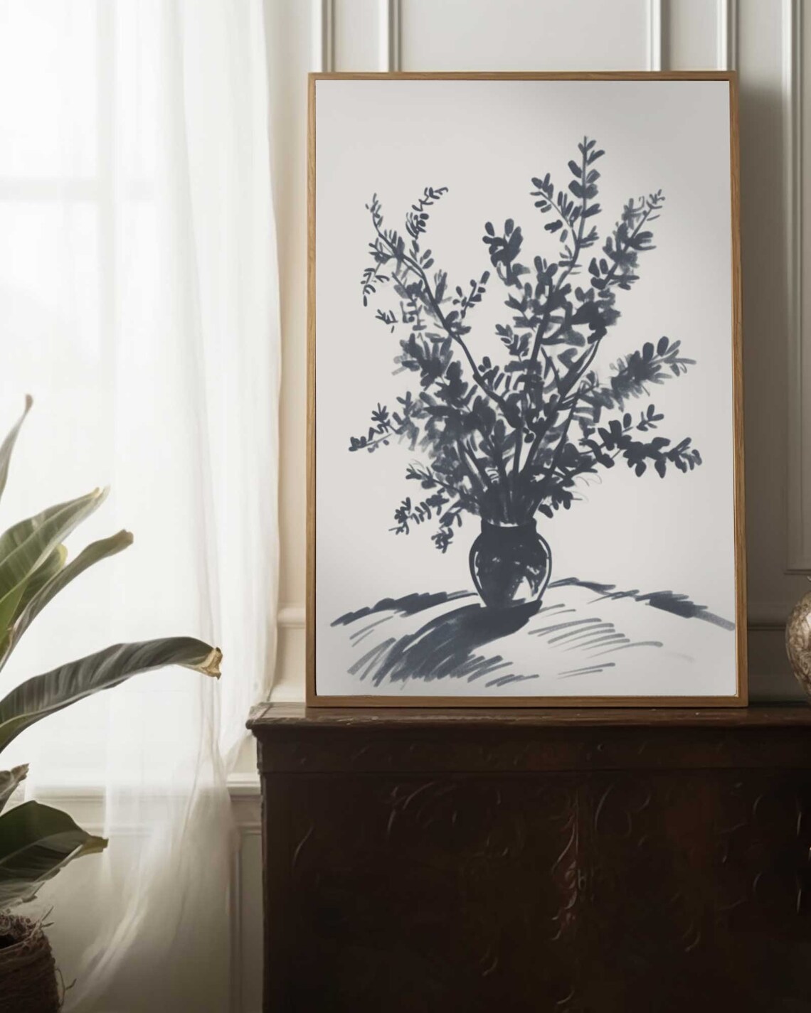 Vase With Flowers Sketch, Neutral Vintage Art Print - Image 5