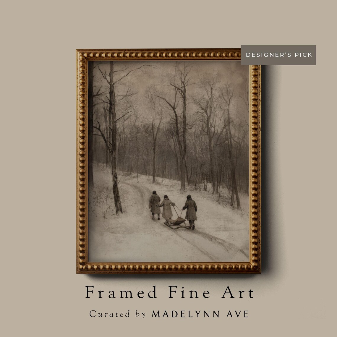 Vintage Winter Snowy Forest Walk, Cottagecore Art Print