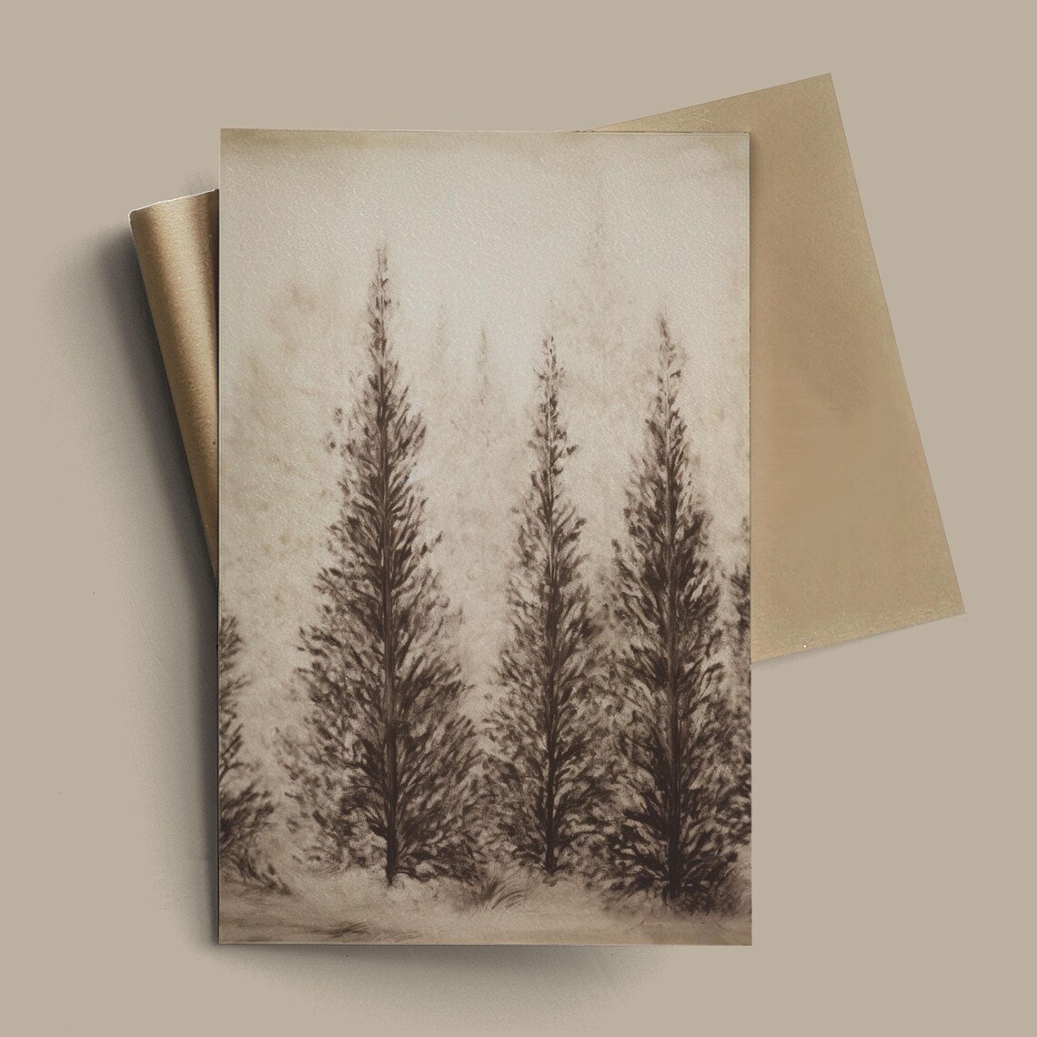 Antique Pine Trees, Vintage Winter Forest Art Print - Image 3