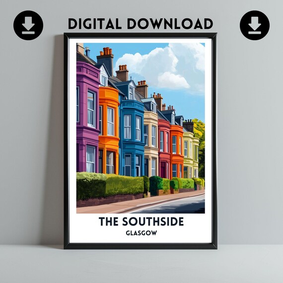 The Southside Of Glasgow Poster Art Print Scottish City Travel Cityscape Wall Home Decor Gift