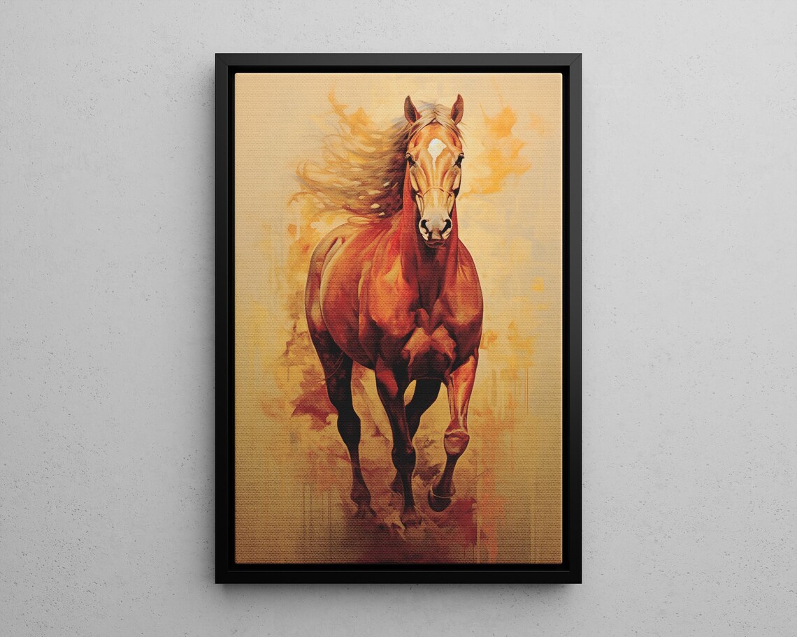Galloping Chestnut Horse Golden Oil Painting Equestrian Poster