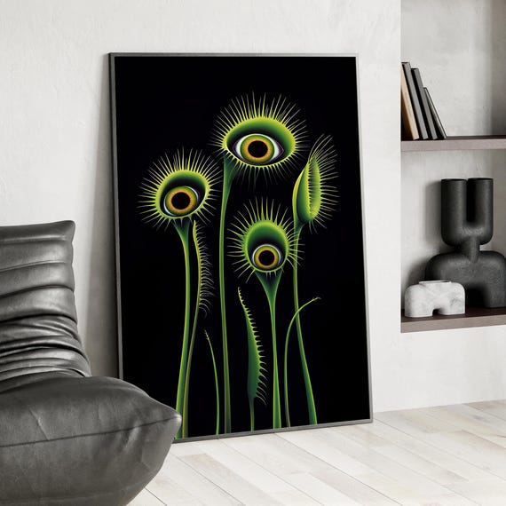 Carnivorous Plants Whimsigoth Poster Or Canvas Print Dark Botanical Wall Art Drosera Rotundifolia With Human Eyes