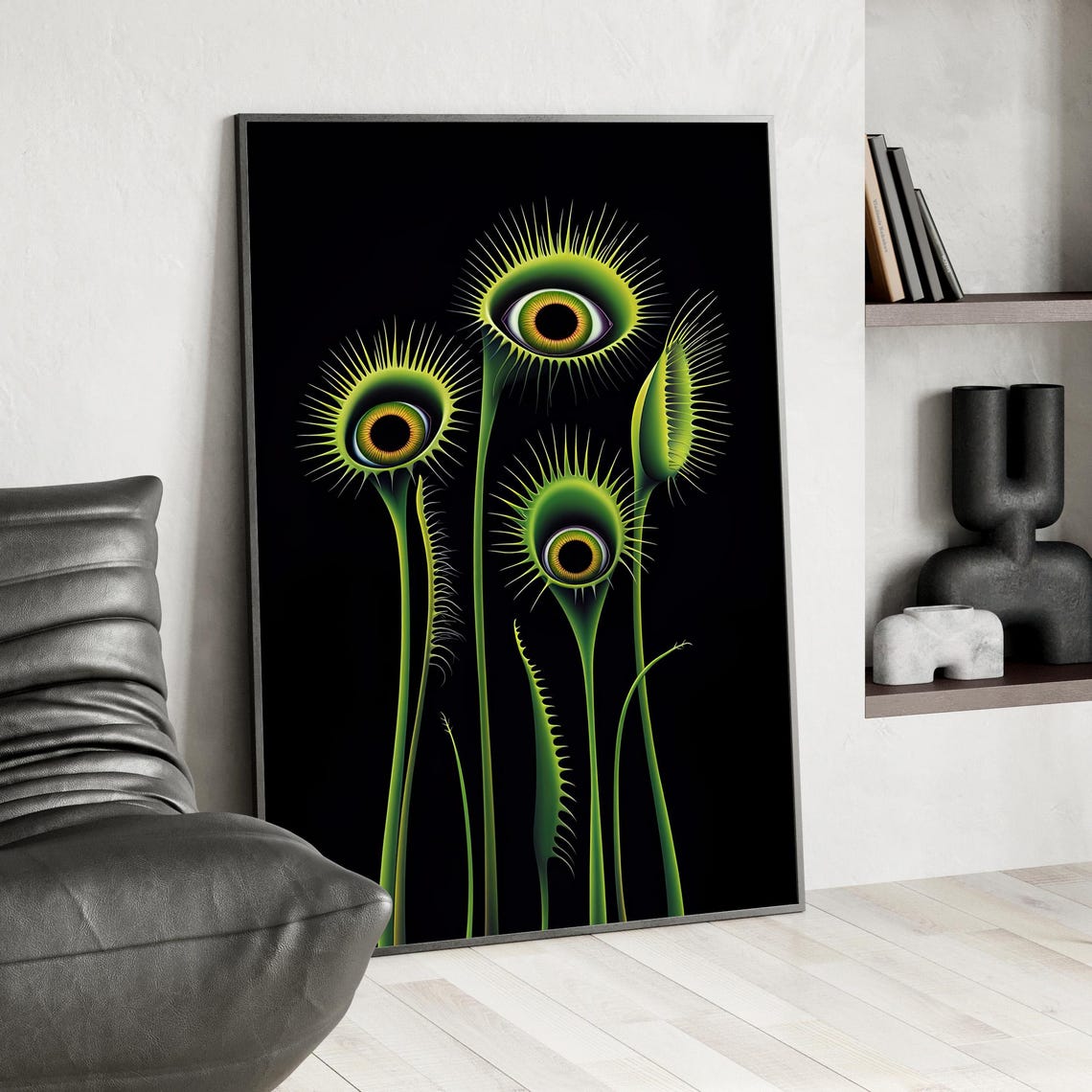 Carnivorous Plants Whimsigoth Poster Or Canvas Print Dark Botanical Wall Art Drosera Rotundifolia With Human Eyes