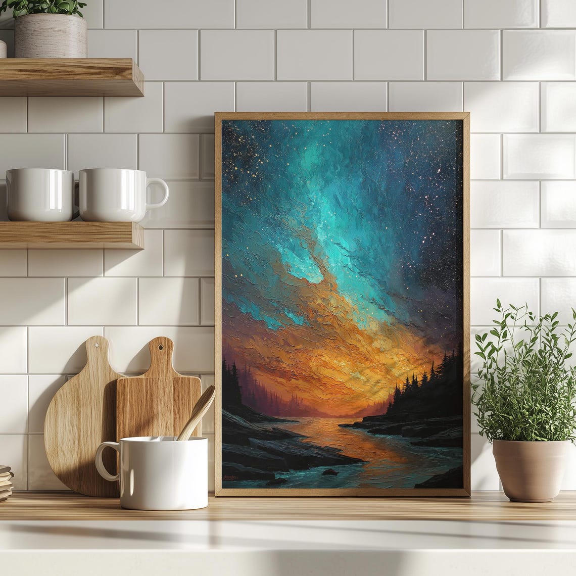 Milky Way Starry Night Sky River Pines Celestial Nature Poster