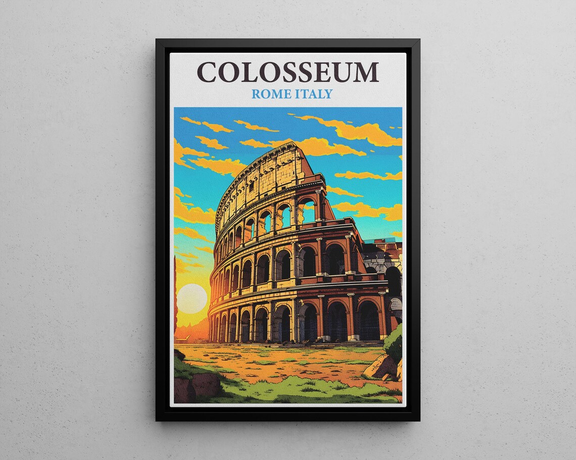 Retro Colosseum Rome Italy Sunset Travel Art Landmark Poster