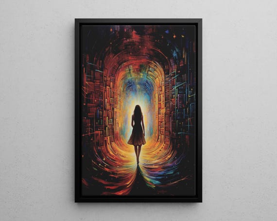 Elegant Woman In Library Wall Art Print Or Canvas Bookish Portrait Home Decor Feminine Book Lover Abstract Bookworm Artwork
