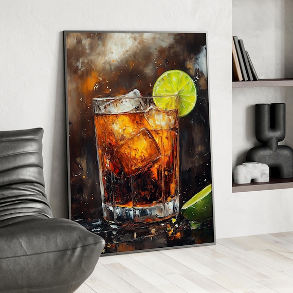 Dark And Stormy Cocktail Oil Painting Vintage Kitchen Bar Poster