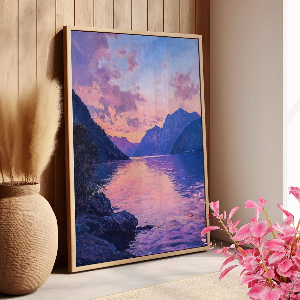 Norway Fjords Purple Pink Sunset Painting Poster Or Print Norway Travel Print Sunrise Nature Landscape Home Decor Travel Poster