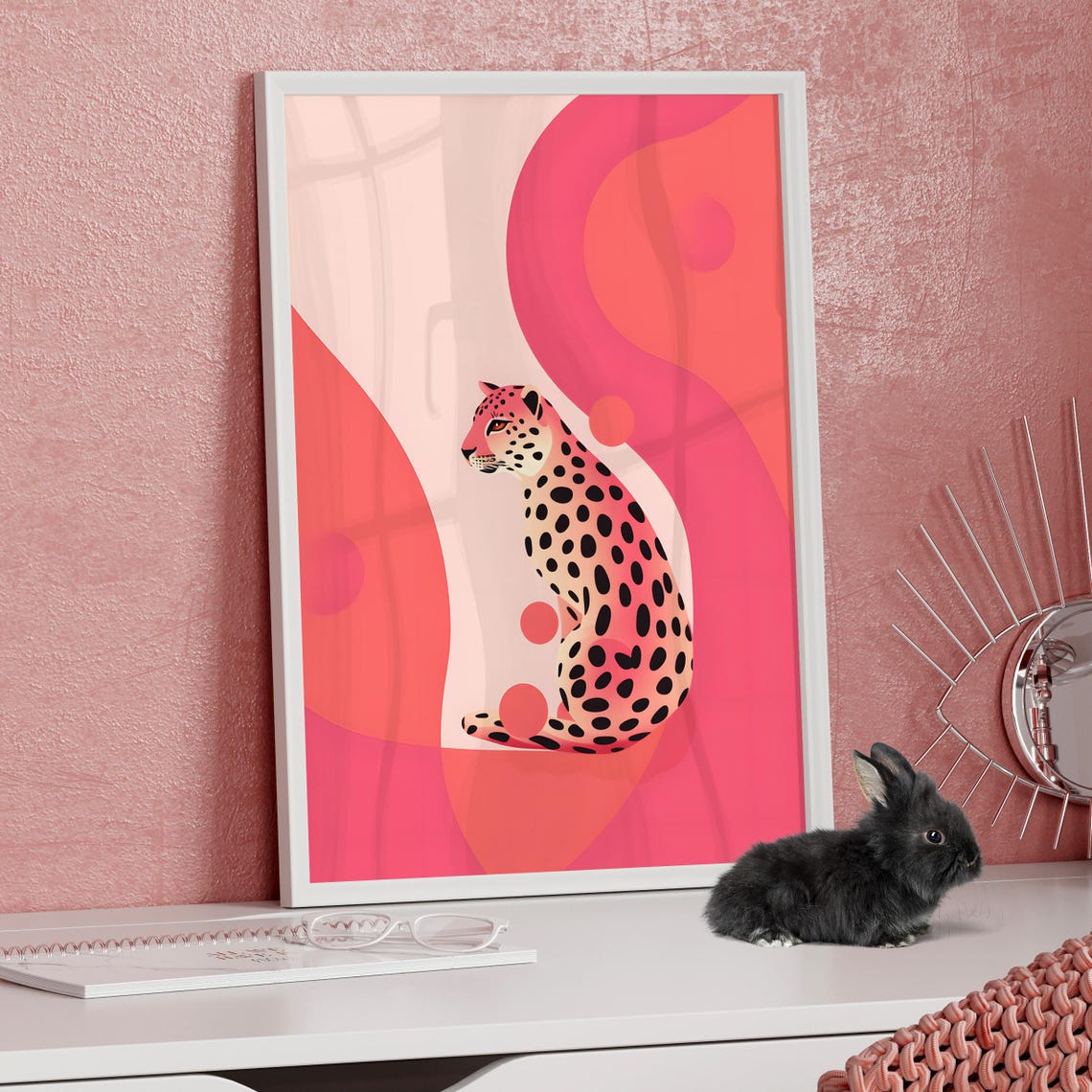 Cheetah Animal Preppy Wall Art Print Or Canvas Maximalist Pink Orange College Dorm Room Decor Teen Girl Minimalist Trendy Poster