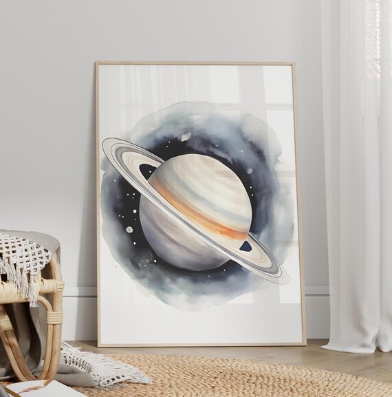 Nursery Decor Saturn Planet Wall Art Or Canvas Space Watercolor Prints Kids Astronaut Outer