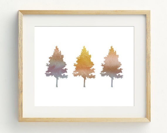 Fall Tree Watercolor Art Print, Minimalist Autumn Decor