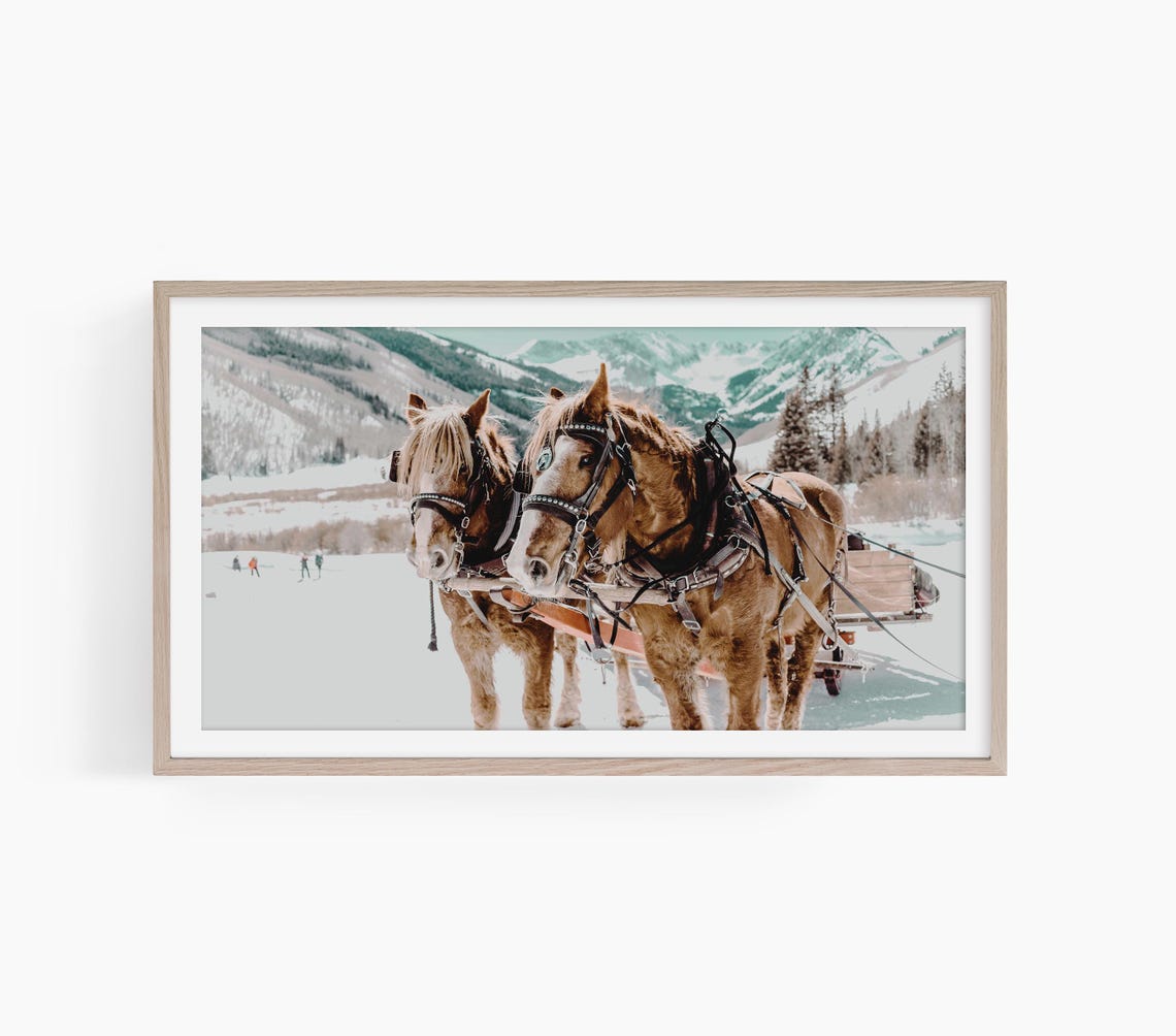 Frame Tv Art Winter Horse Drawn Sleigh Tv Art Christmas Decor Holiday Art For Tv Winter Snow Tv Art T775