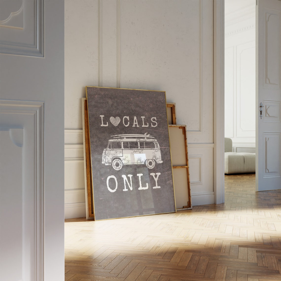 Locals Only Surf Van Chalkboard Style Coastal Beach Sign Poster - Image 2