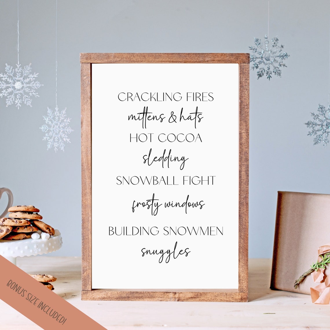 Cozy Winter Word List Crackling Fires Hot Cocoa Sign Wall Art