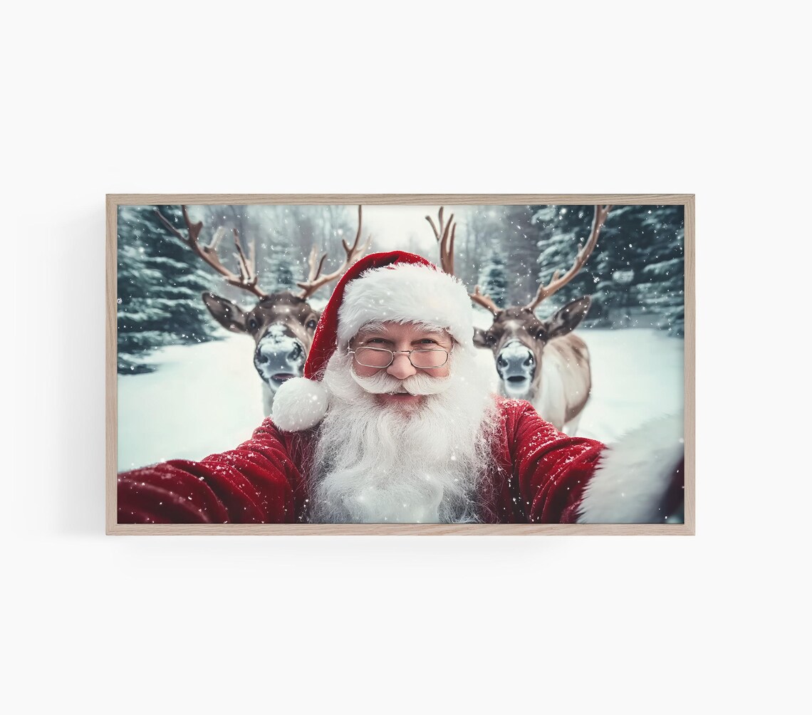 Christmas Santa Reindeer Selfie Art Print