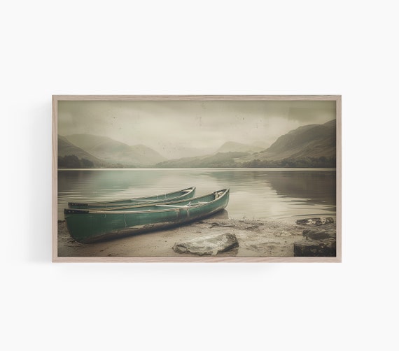 Lake Frame Tv Art Muted Lake Frame Tv Frame Tv Art Lakeside Frame Tv Art Lake Landscape Tv Art Canoe Frame Tv Art T523