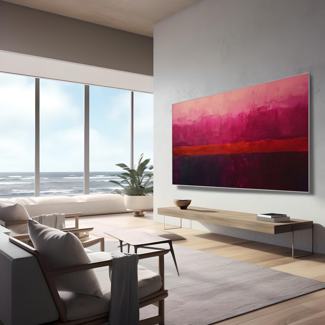 Bold Magenta and Plum Abstract Color Field Art Painting Poster - Image 2