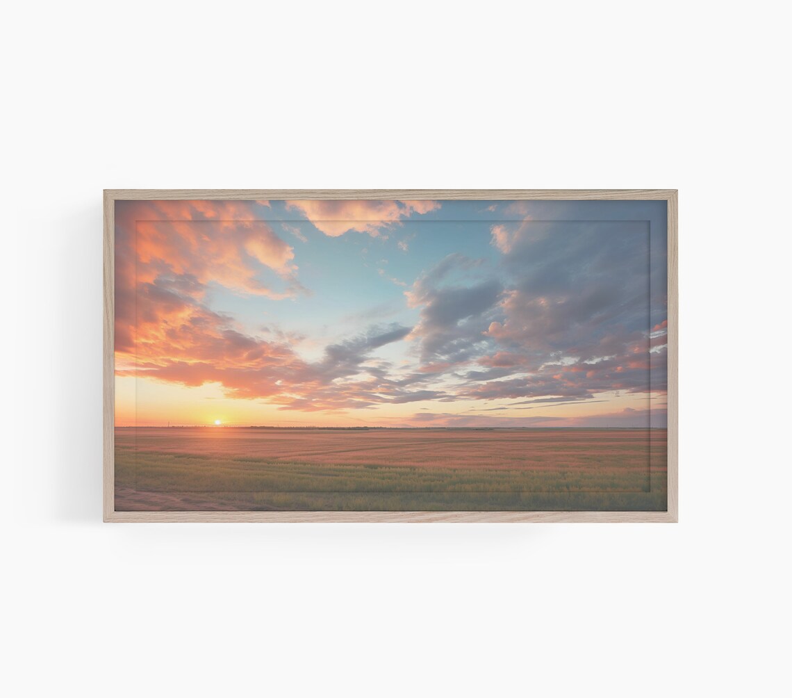 Vibrant Prairie Sunset Over Golden Field Photography Landscape Poster