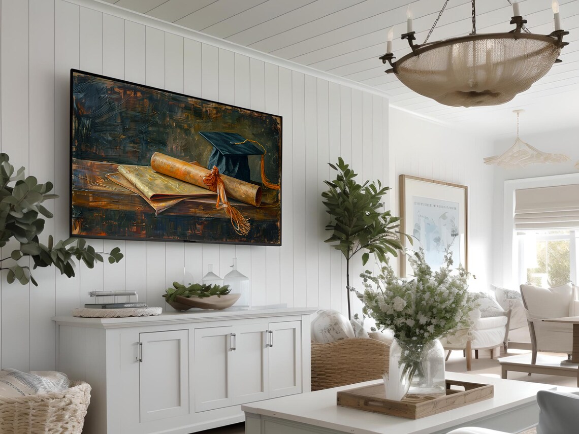 Graduation Cap Diploma Scroll Dark Moody Oil Painting Art Poster - Image 3
