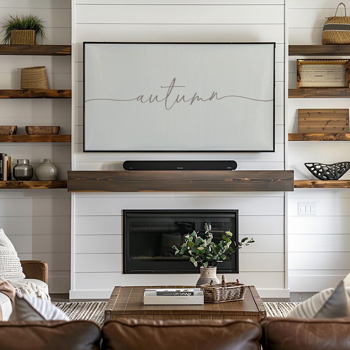 Autumn Script Minimalist Cream Fall Word Art Neutral Living Room Wall Art - Image 2