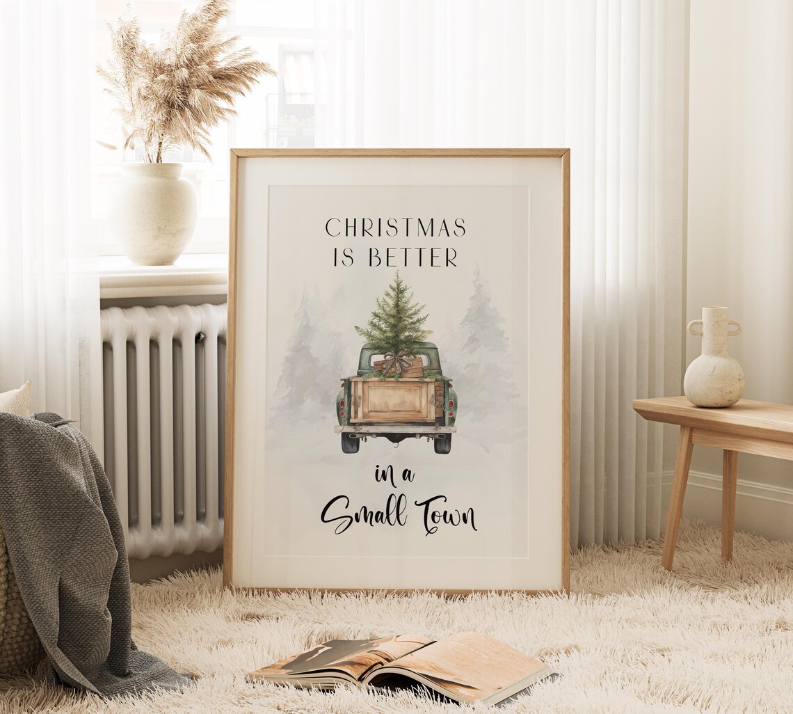 Christmas Is Better In A Small Town Vintage Truck Farmhouse Wall Art - Image 2