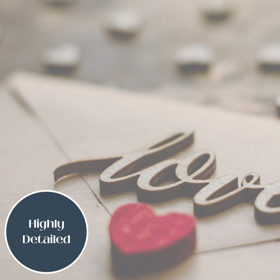 Wooden Love Script Lettering Envelope Red Heart Valentine Poster - Image 3