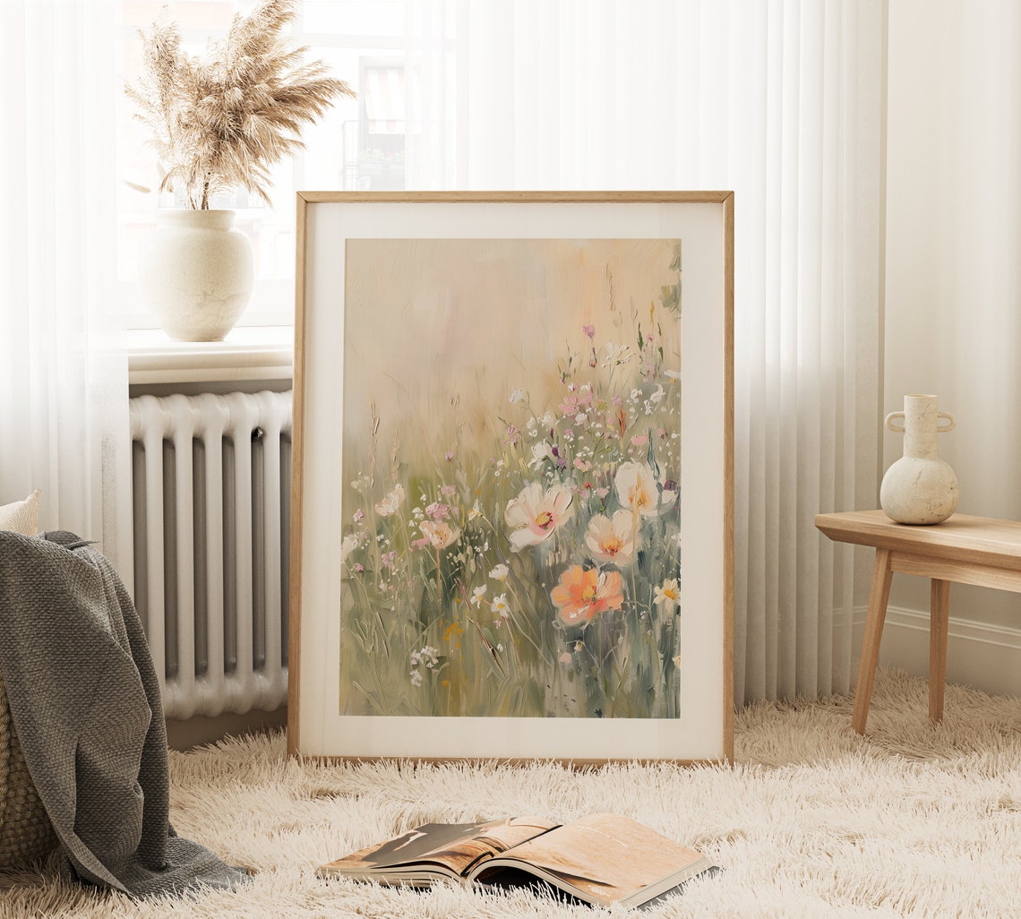 Vintage Wildflower Art Wildflower Field Vintage Oil Painting Vintage Landscape Art Print Country Field Art - Image 3