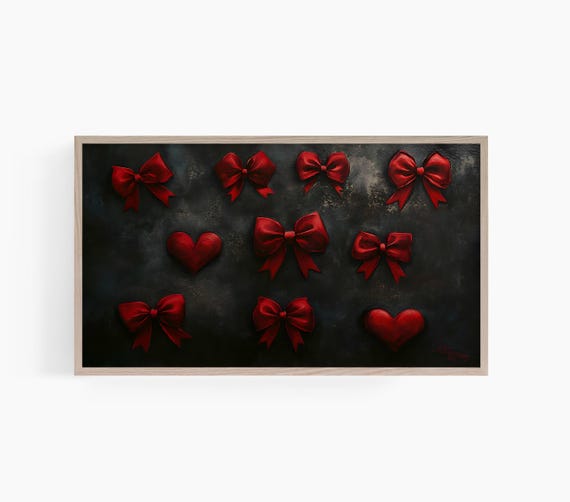 Valentines Coquette Bow Frame Tv Art Valentines Day Red Bows Tv Art Holiday Dcor Tv Moody Romantic Style Farmhouse Art T823