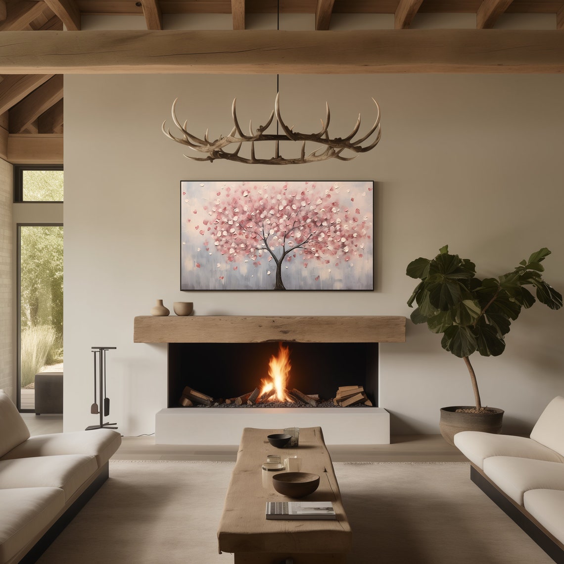 Blush Pink Cherry Blossom Tree Impasto Valentine Love Poster - Image 2