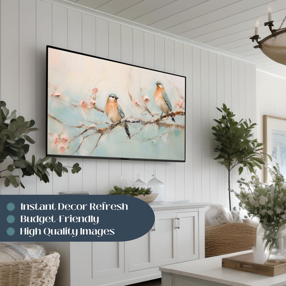 Two Songbirds On Blossoming Branch Soft Pastel Spring Painting Poster - Image 2