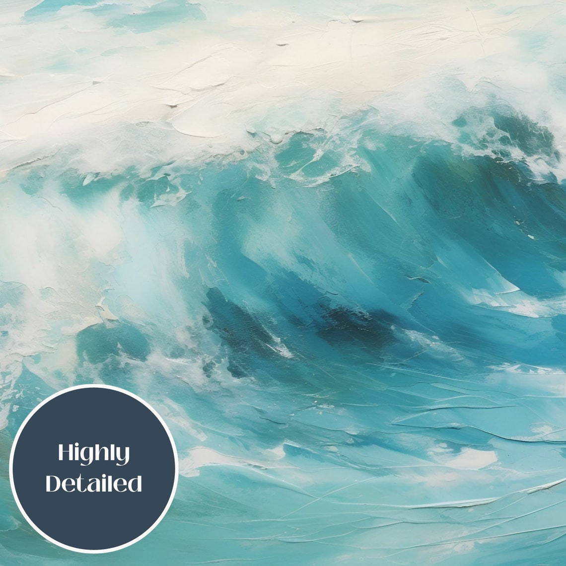 Dramatic Turquoise Ocean Wave Impasto Style Seascape Painting Poster - Image 3