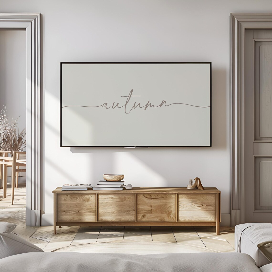 Autumn Script Minimalist Cream Fall Word Art Neutral Living Room Wall Art
