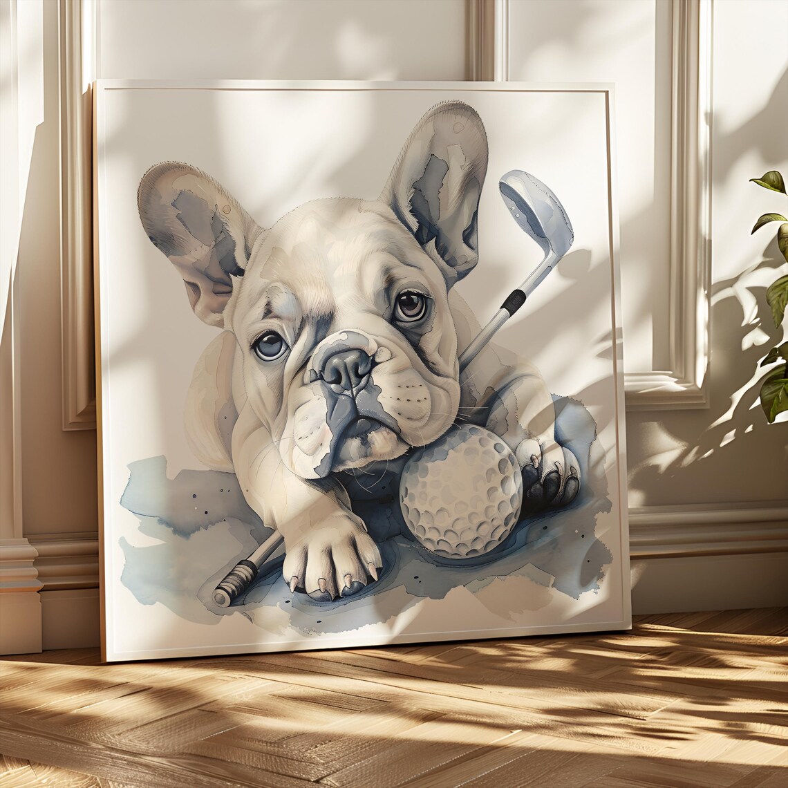 French Bulldog Golf Puppy Nursery Trio Cute Watercolor Wall Art - Image 2