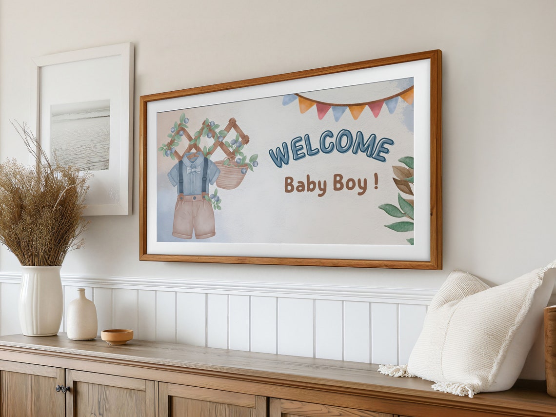 Welcome Baby Boy Watercolor Nursery Sign for a Baby Shower Poster - Image 2